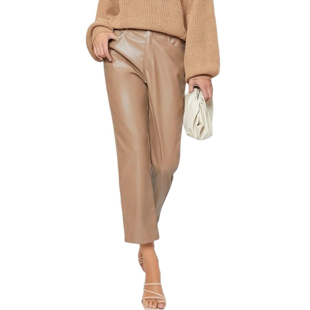 NEW SHEIN Taupe Faux Leather High Rise Straight Pants Size 6